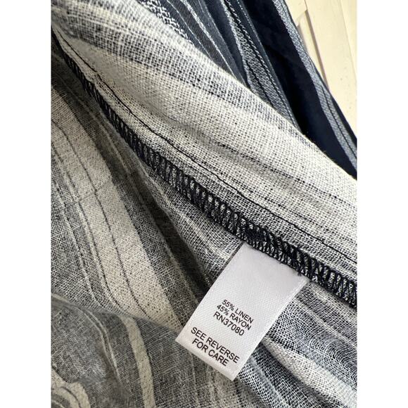 NWT Cato size large navy blue & white striped linen blazer jacket - Picture 3 of 4